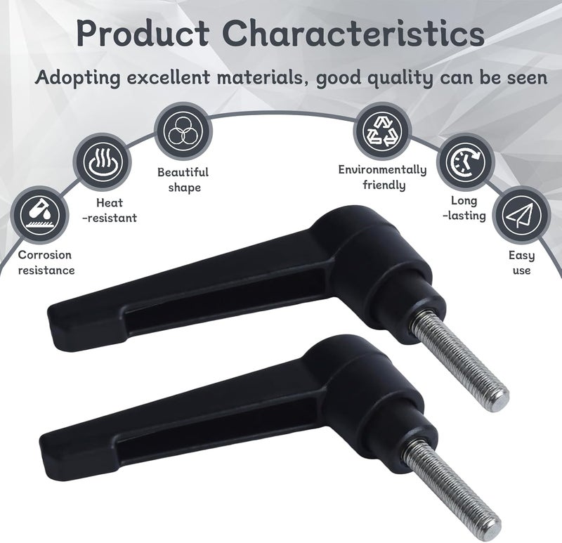 Begino Clamping Lever Handles with Quick Release Push Button Locking, 304 Stainless Steel M5 x 20mm Stud - Black (6 Pack) - Image 4